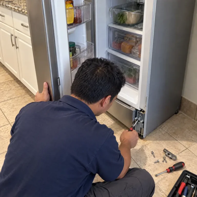 Fridge repair (door hinge) by Sri Swastik Home Solutions technician in Chengalpattu